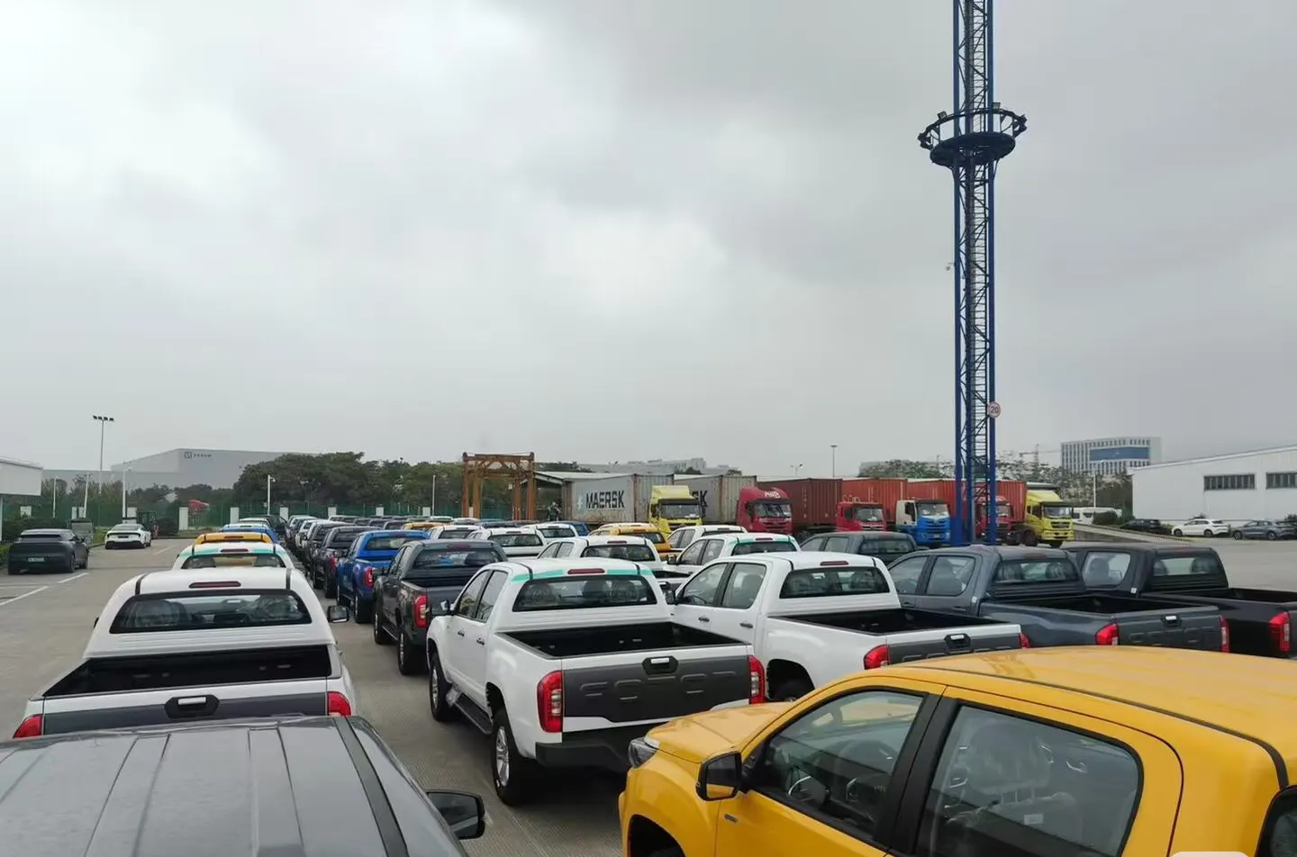 Vehicles parked in a yard before shipment